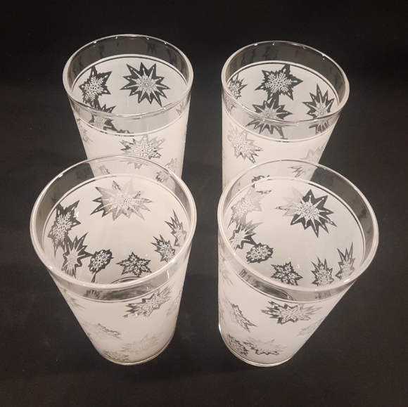 Vintage Federal Atomic Snowflake Frosted 10 oz. Tumblers MCM Barware ~ Set of 4 - Picture 5 of 9